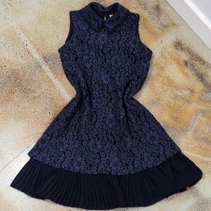 Nanette Lepore | Navy Blue Lace Sleeveless Dress With Rufflles Size 4